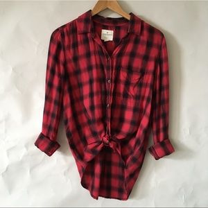 AEO boyfriend fit plaid blouse S